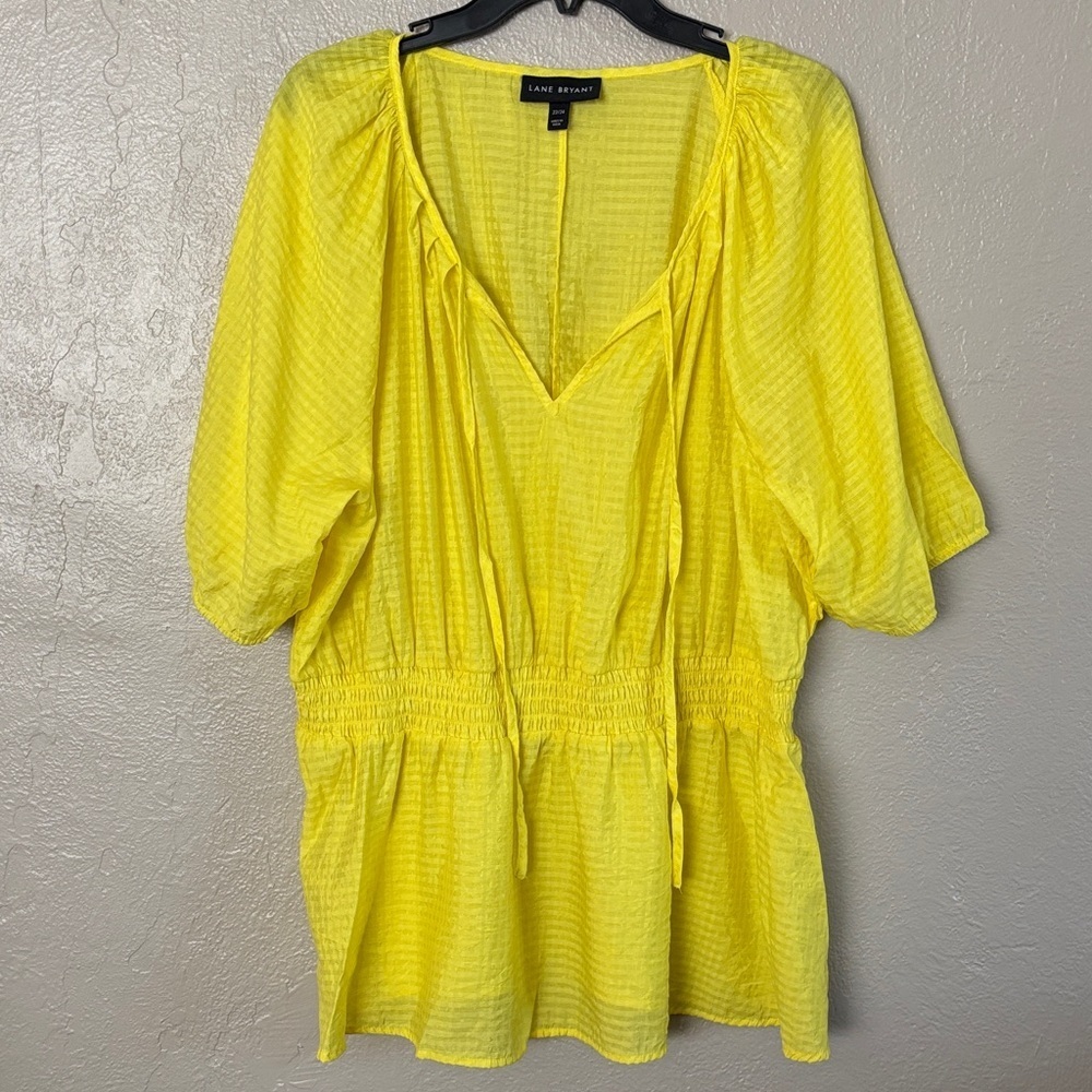 Lane Bryant Classic Elbow-Sleeve Split-Neck Peplum Blouse Yellow 3X 22/24